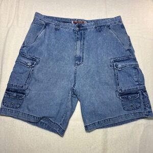 Coliseum Mens Blue Denim Cargo Shorts Size 38 Light Wash Acid Speckle Cotton 90s